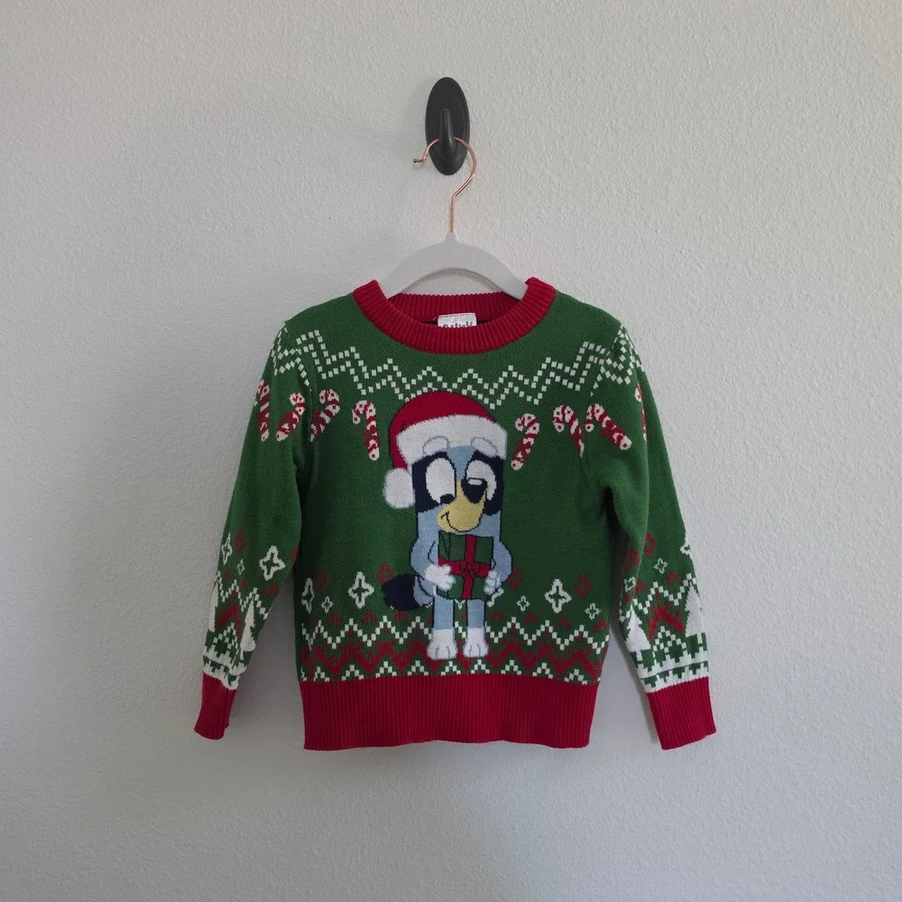 Bluey Toddler Christmas Sweater Green Red Holiday Pullover size 2T